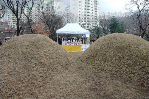 연산군(오른쪽)과 부인 신씨(왼쪽)가 잠든 묘. 